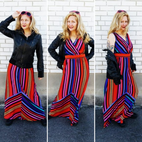 Boho Rainbow Striped Maxidress (M/L) - Picture 1 of 11